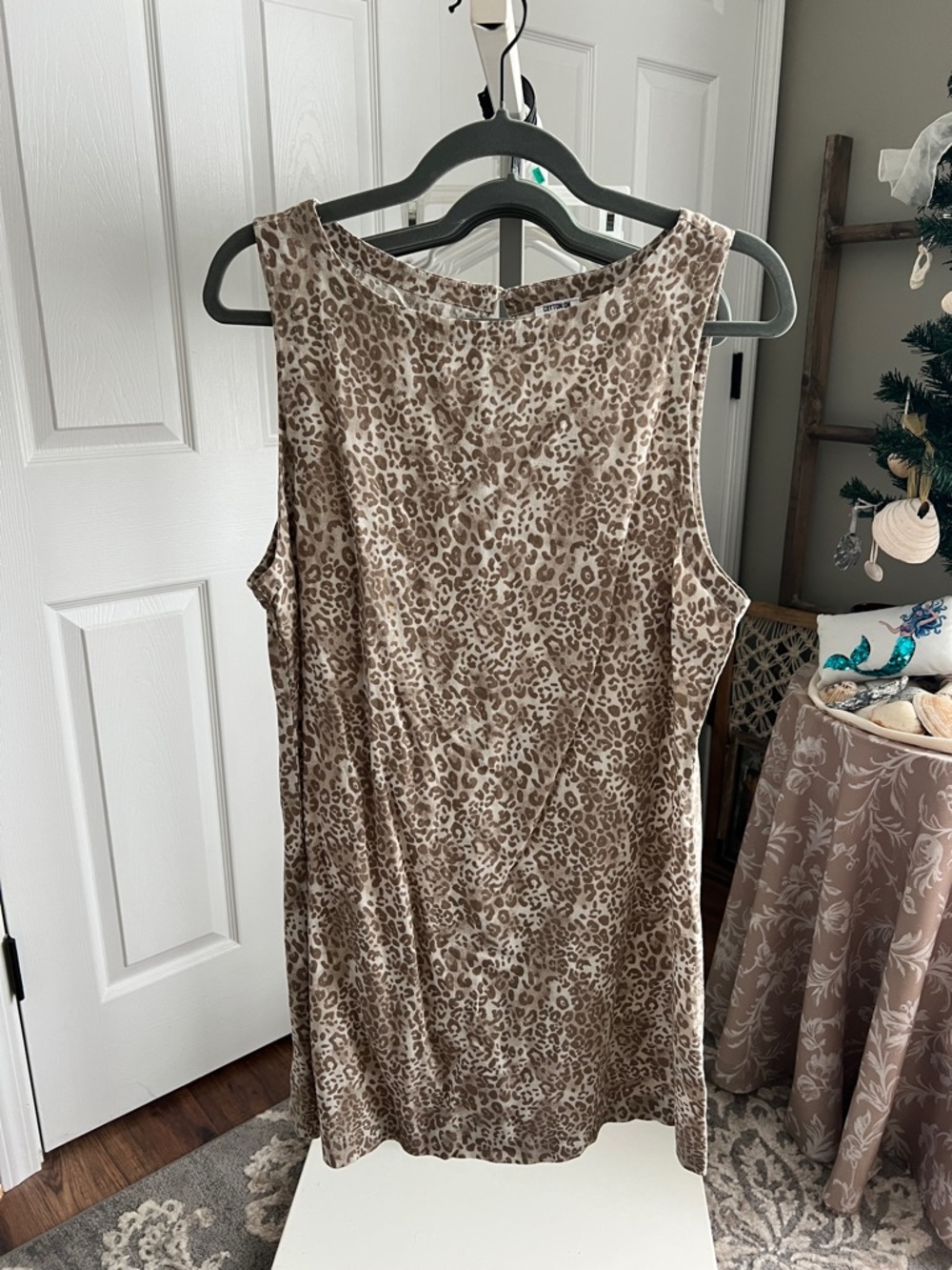 NWT Linen Sleeveless Leopard Print Shift Dress
